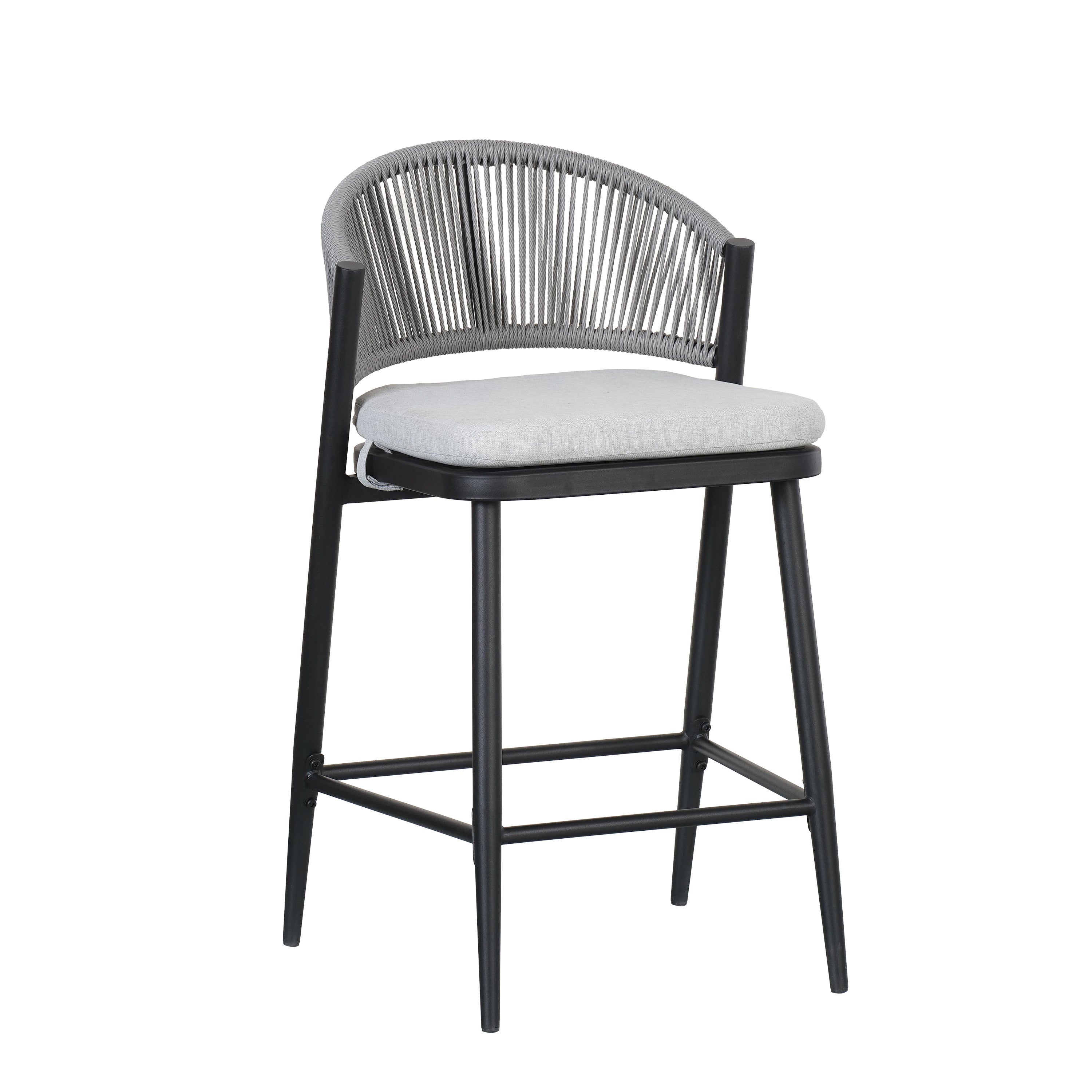 Outdoor Metal Frame Stools with Scallop-Shaped Backrest & Water-Resistant Cushions, Set of 2