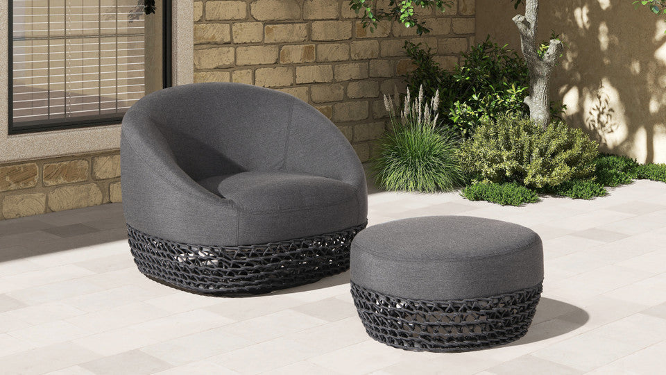Willow Round Wicker & Upholstered Patio Ottoman