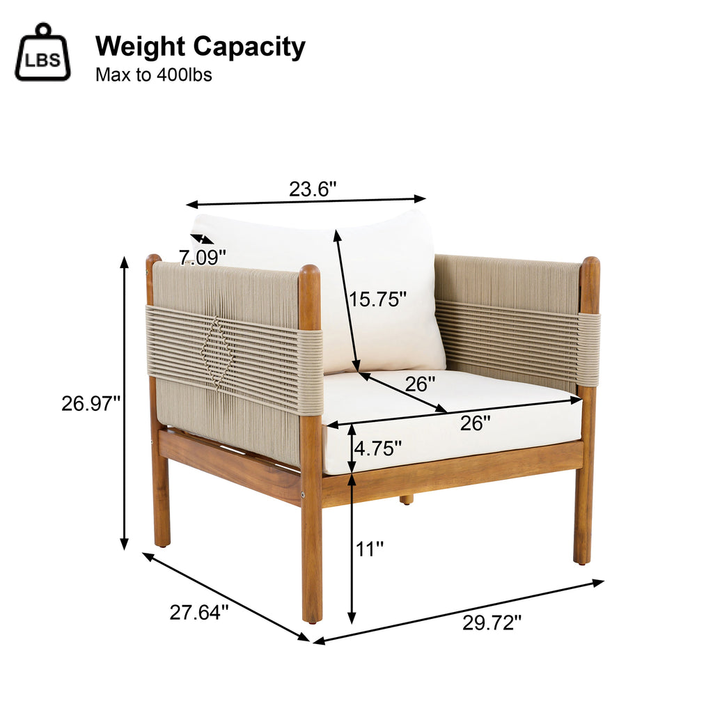 Seabrook Acacia Wood Outdoor Club Chair with Diamond Rope Weave & Cushions