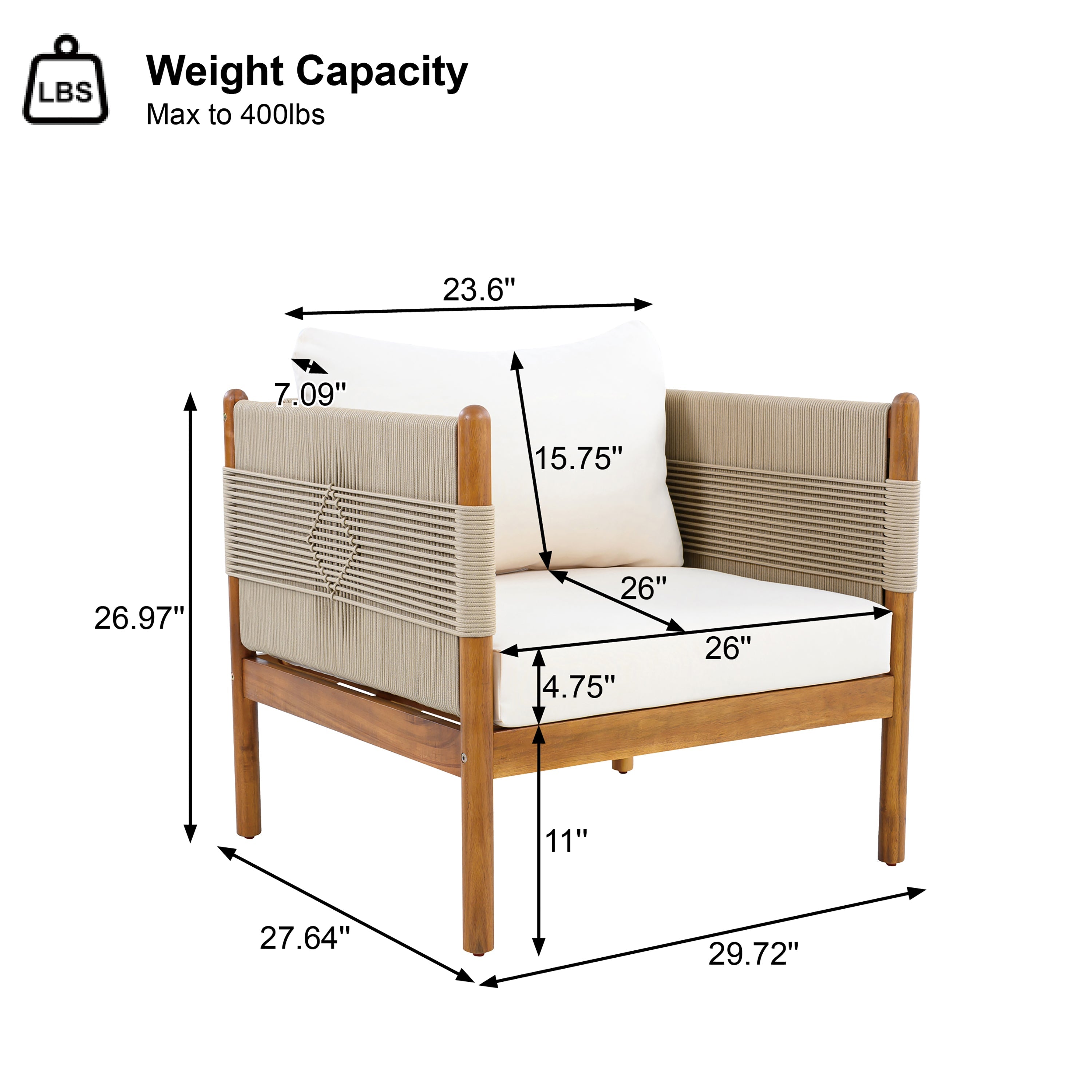 Seabrook Acacia Wood Outdoor Club Chair with Diamond Rope Weave & Cushions