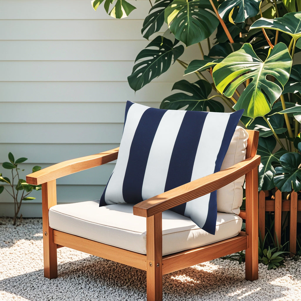 Navy & White Stripe Outdoor Square Pillows, Set of 2