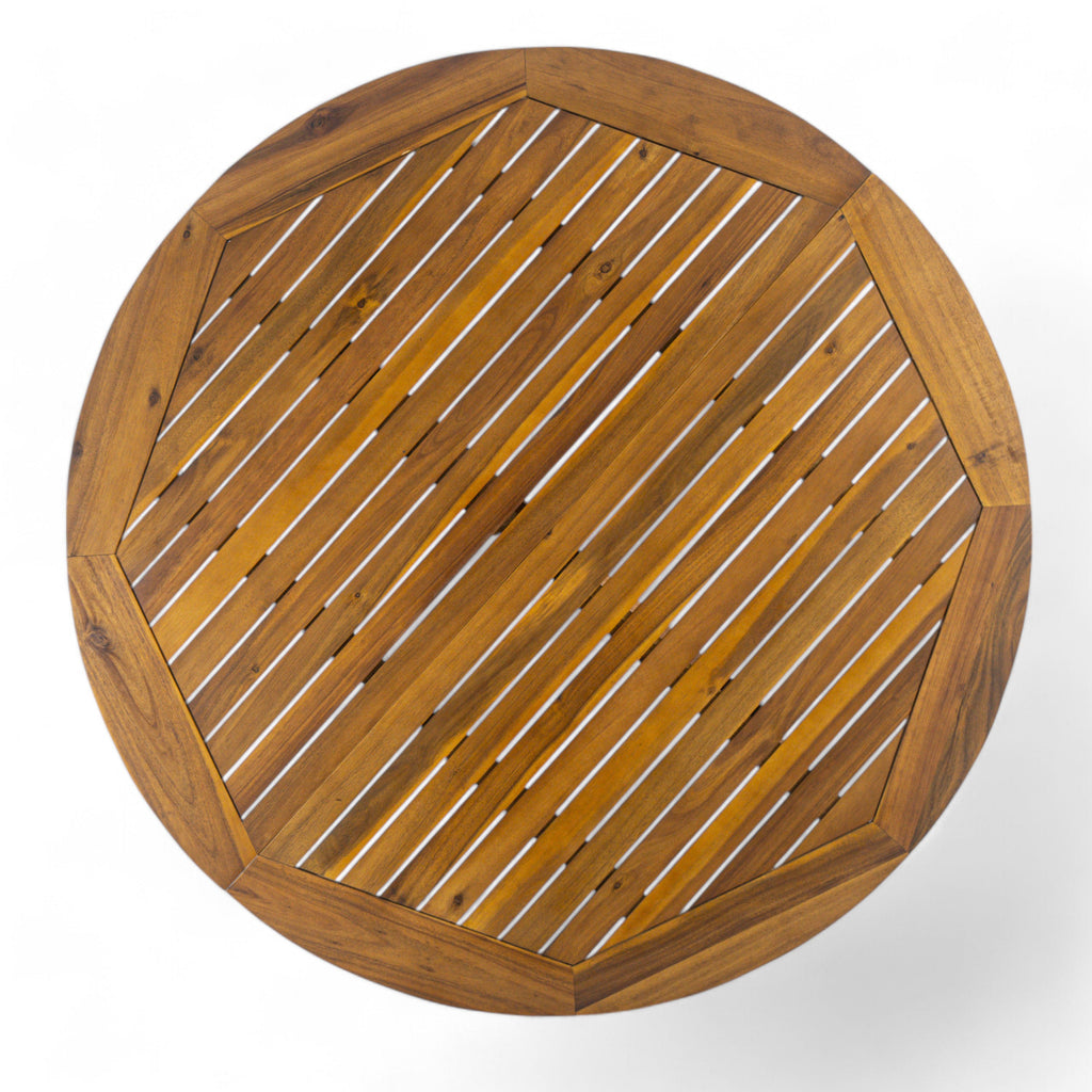 Stanford Outdoor Round Acacia Wood Dining Table with X Base