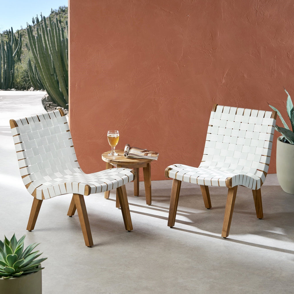 Rhythmus 3-Piece Outdoor Chat Set with 2 Curved Chairs Design and Slatted Table Top