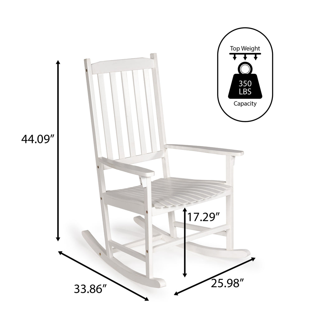 Seagrove Slat-Back Acacia Wood Outdoor Rocking Chair, White