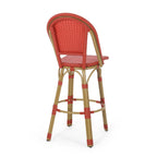 Callisto 29.5" Outdoor Rattan and Aluminum Bar Stool with Curved Back and Footrest