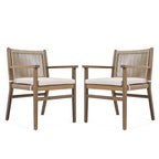 Outdoor Dining Chair with Rope Design Back and Seat Cushion, Set of 2