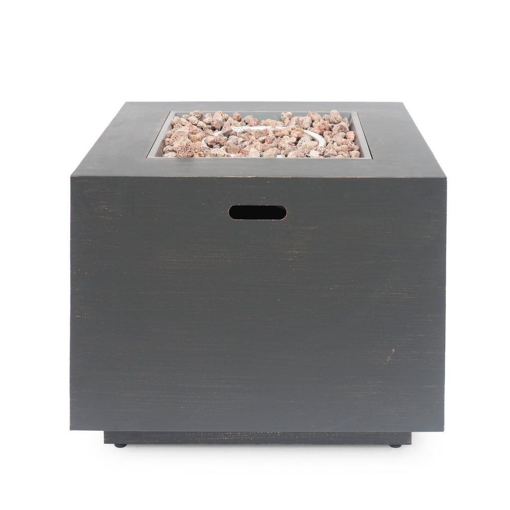 33" Outdoor Iron Square Propane Fire Pit, Tank Inside, 50,000 BTU