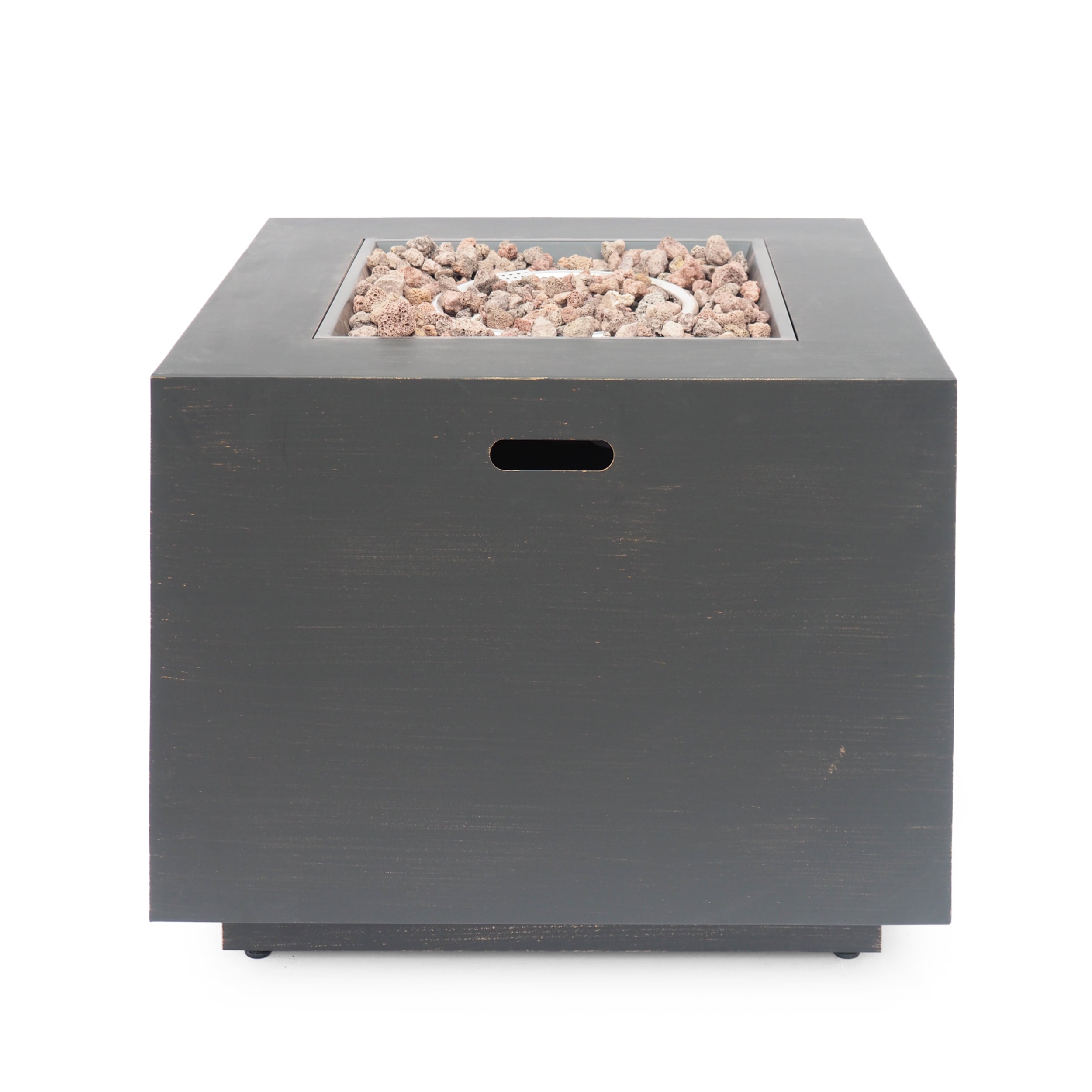 33" Outdoor Iron Square Propane Fire Pit, Tank Inside, 50,000 BTU