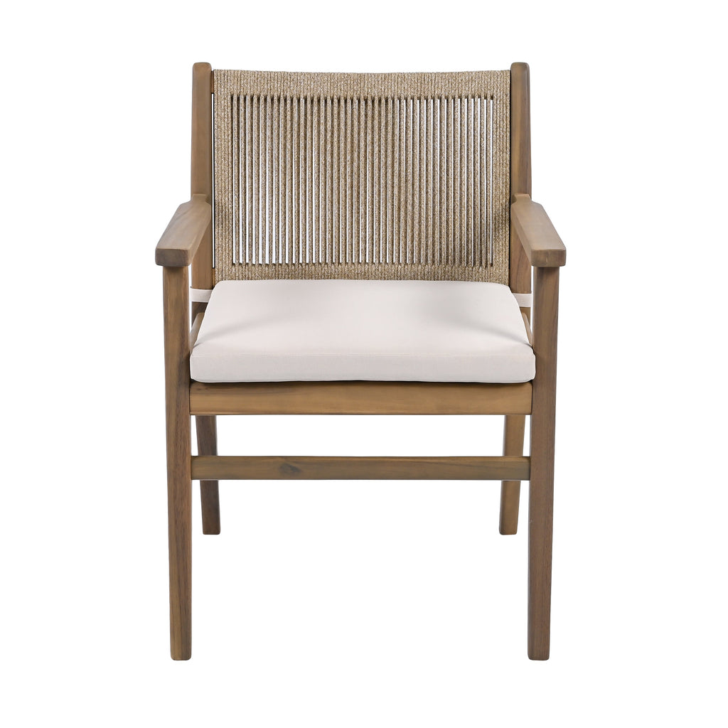 Outdoor Dining Chair with Rope Design Back and Seat Cushion, Set of 2