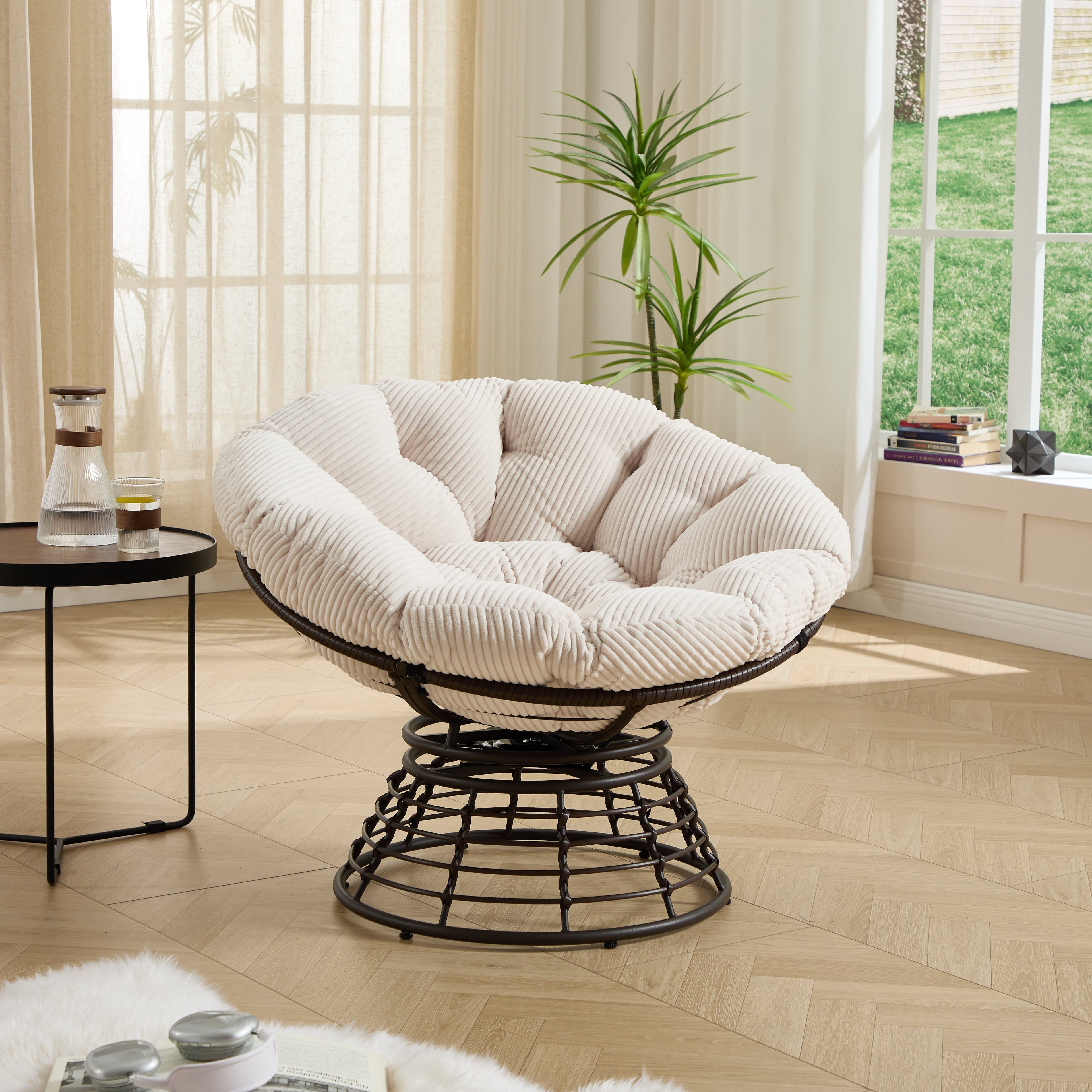360° Swivel Indoor Outdoor Wicker Papasan Chair with Soft Thick Cushion