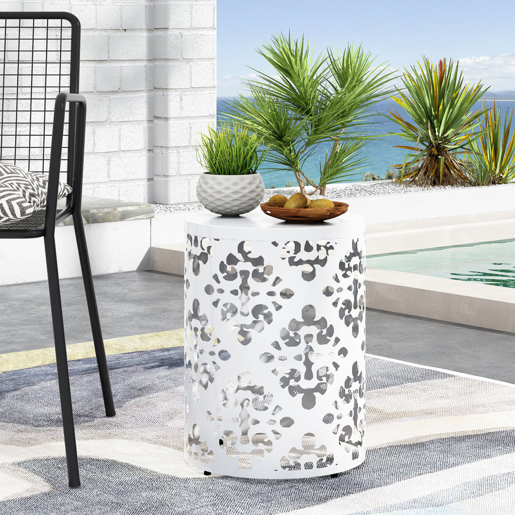 Spherical Outdoor Cylindrical End Table with Iron Cut Design