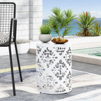 Spherical Outdoor Cylindrical End Table with Iron Cut Design