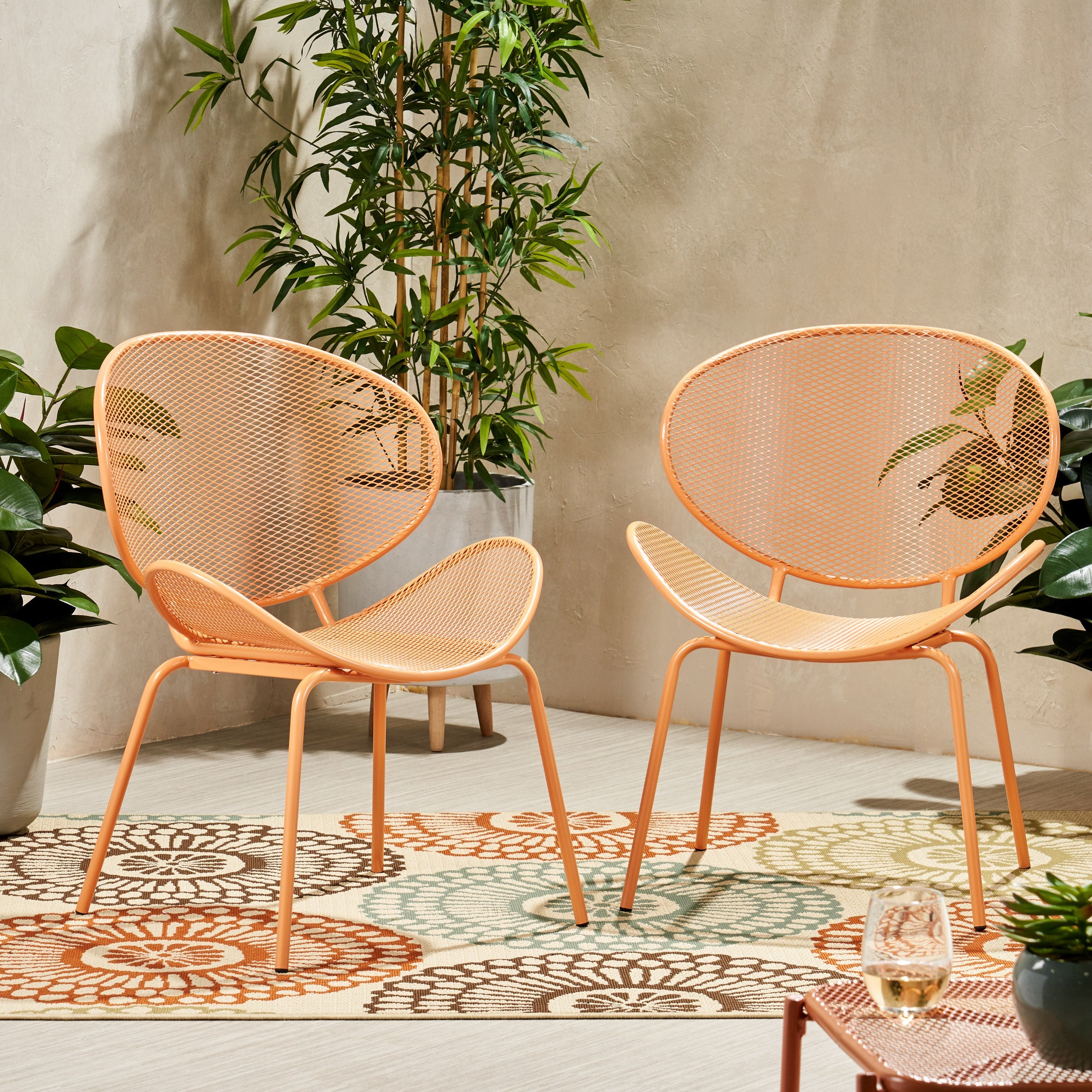 Outdoor Iron Chair with Tapered Legs and Wing Design, Set of 2