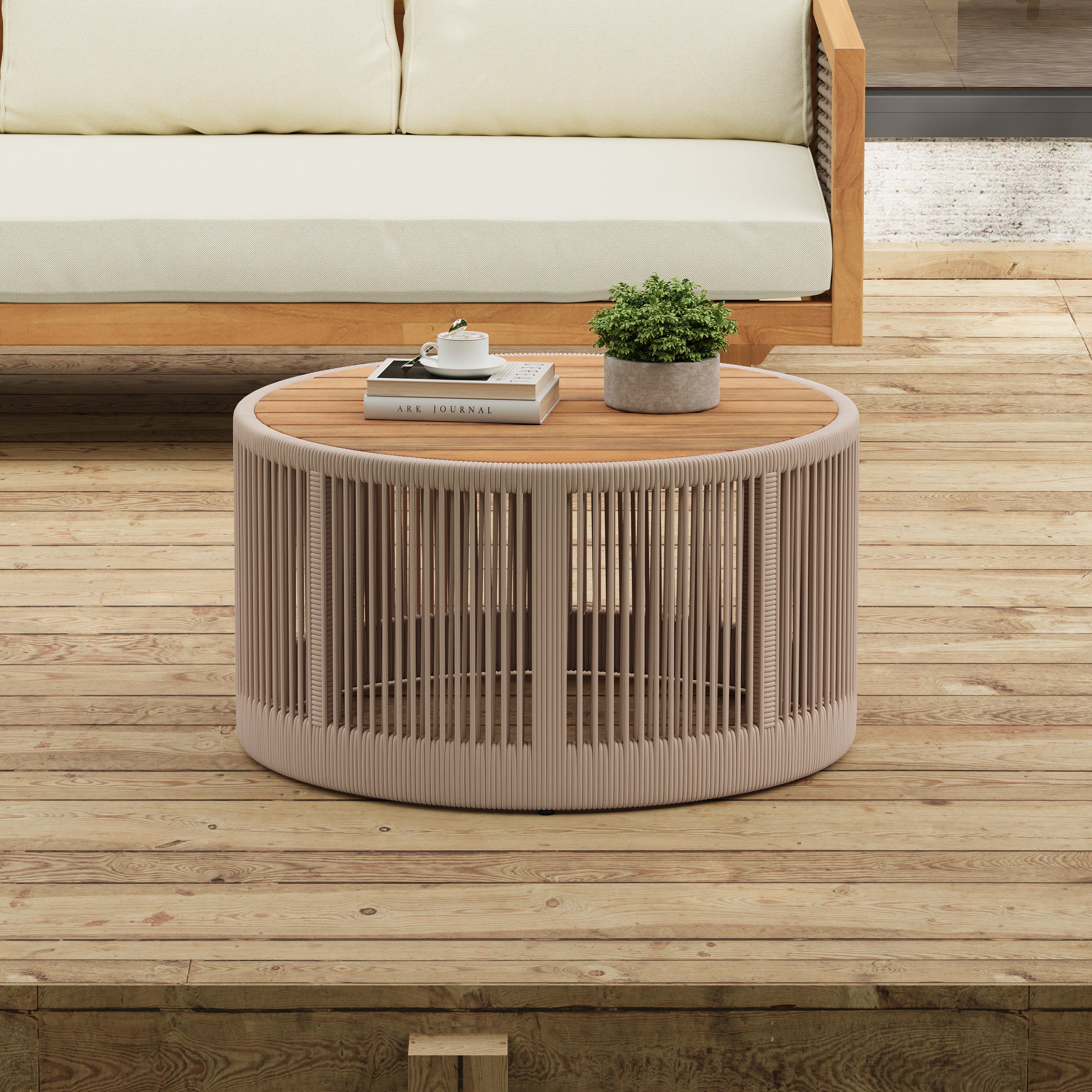 Sundara Outdoor Coffee & Side Table Set with Woven Rope Design