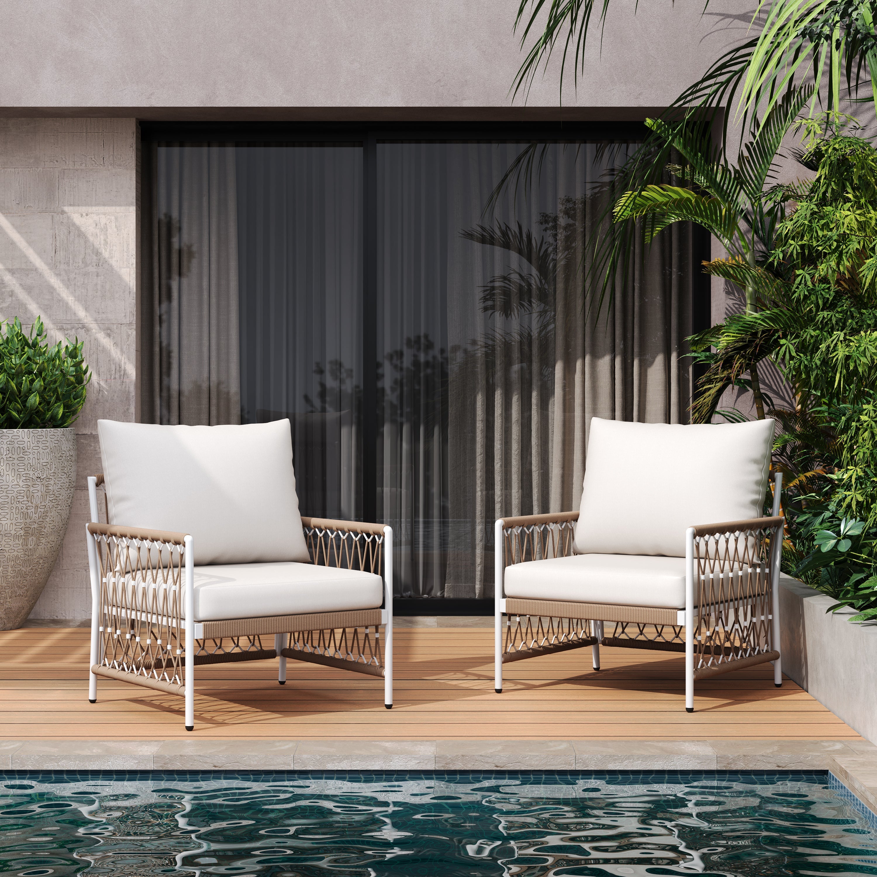 Caspian Outdoor Handwoven Rope Accent Chairs, Set of 2