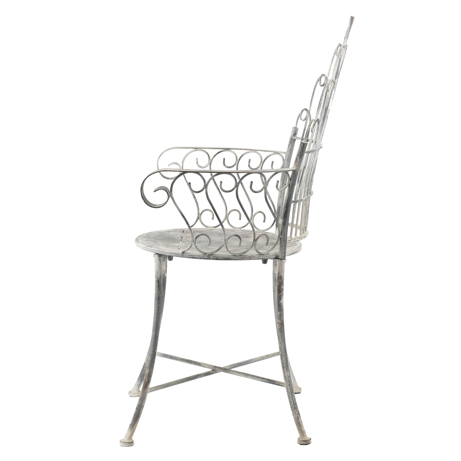 Distressed Silver Finish Iron French Country Garden Chair
