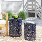 Refinery 2-Piece Outdoor End Table Set with Floral Patten and Iron Cut Design
