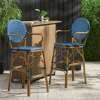 Valorous Outdoor Wicker Bar Stool with Round Back and Curved Arms, Set of 2