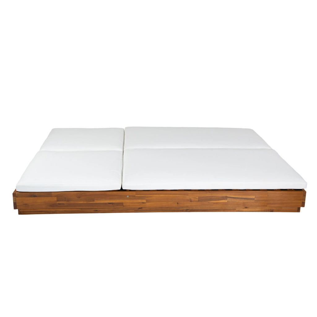 Adjustable Acacia Wood Low-Profile Double Sunlounge with Cushion