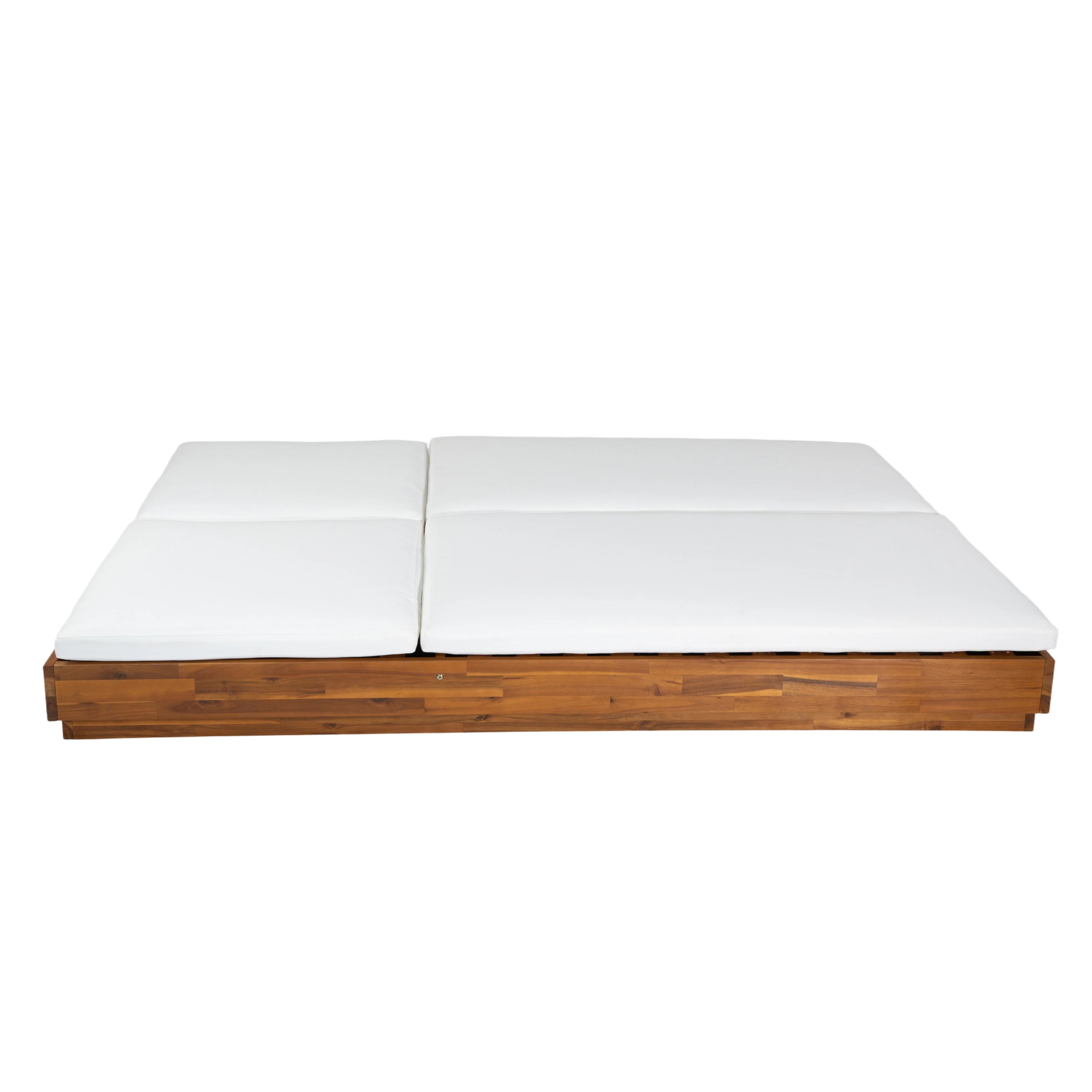 Adjustable Acacia Wood Low-Profile Double Sunlounge with Cushion