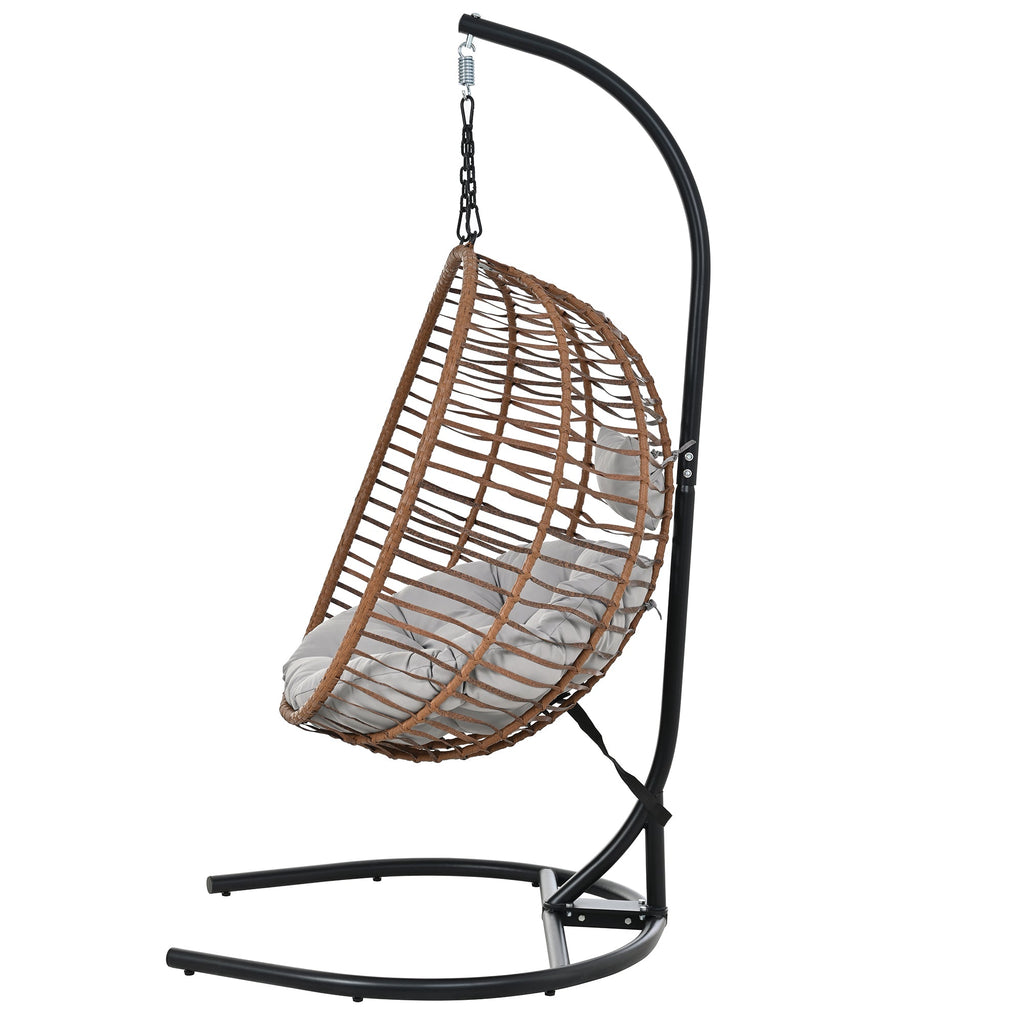 Folding Hanging Swinging Egg Chair with Stand & Tufted Cushion