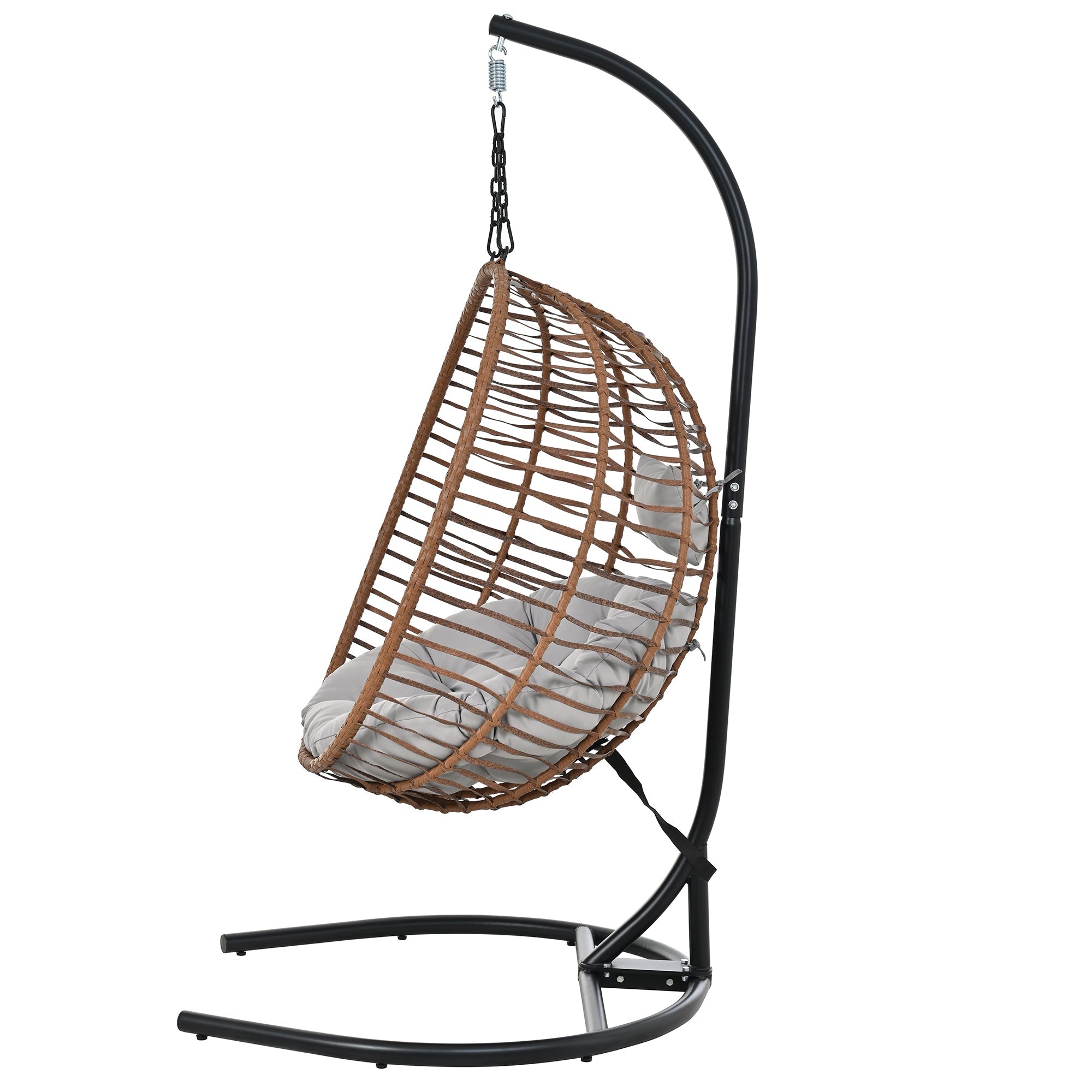 Folding Hanging Swinging Egg Chair with Stand & Tufted Cushion