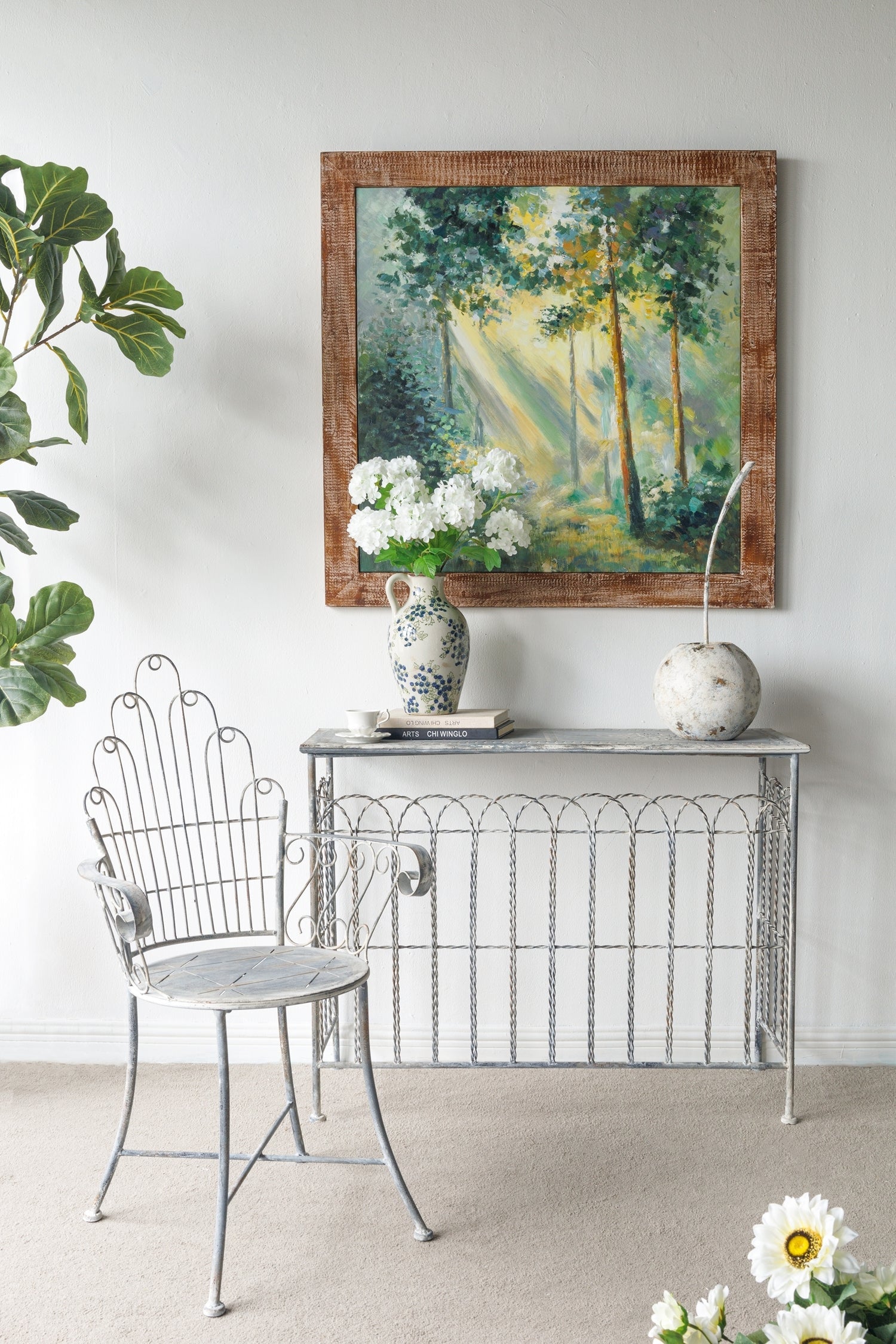 Distressed Silver Finish Iron French Country Garden Chair