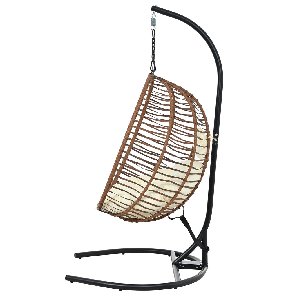 Folding Hanging Swinging Egg Chair with Stand & Tufted Cushion