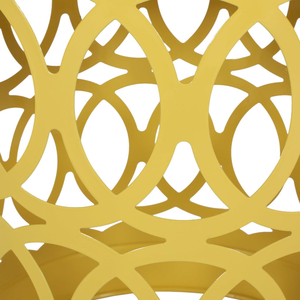 Symmetry Yellow Outdoor Cylindrical End Table with Overlapping Circle Pattern