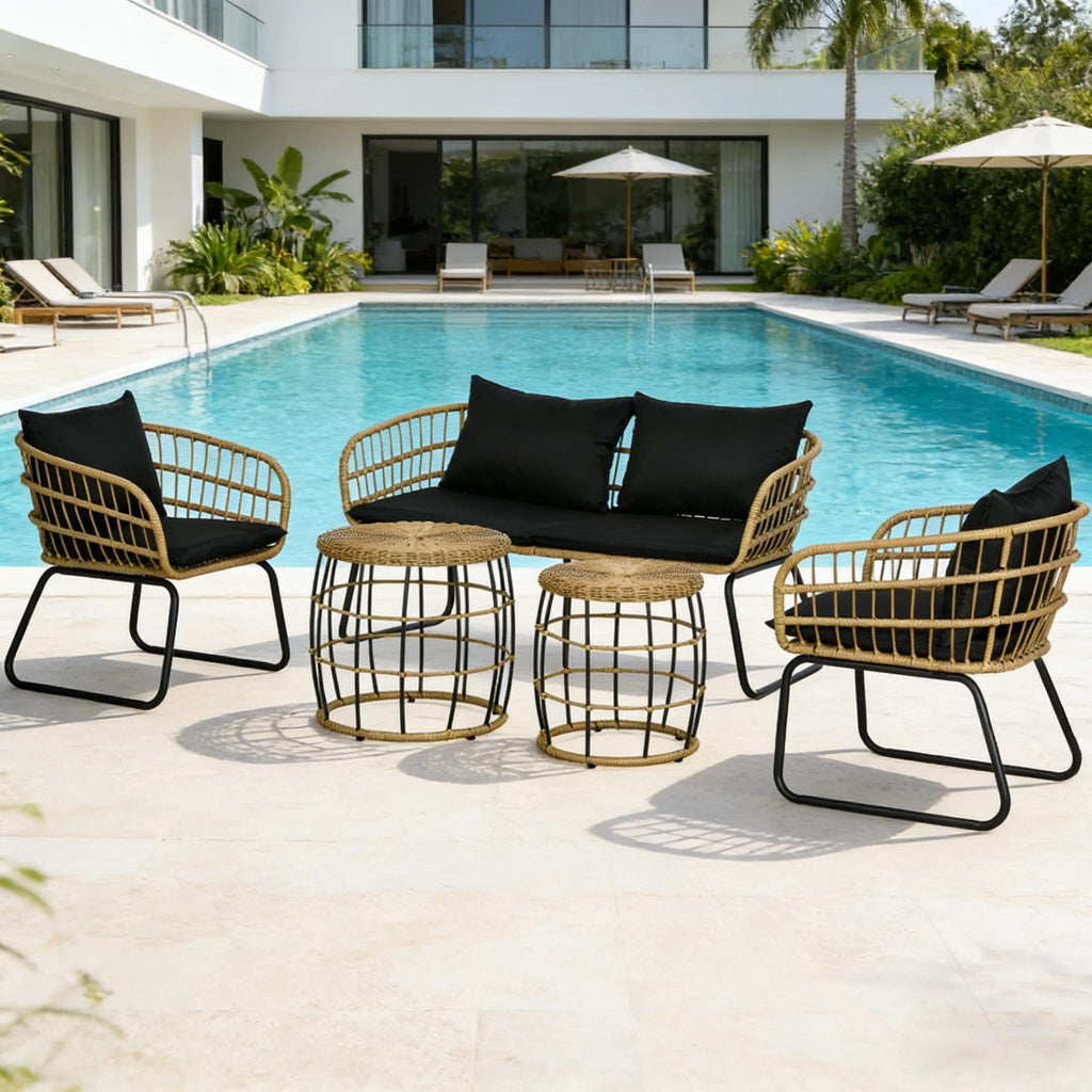 5 Piece Rattan Outdoor Conversation Set