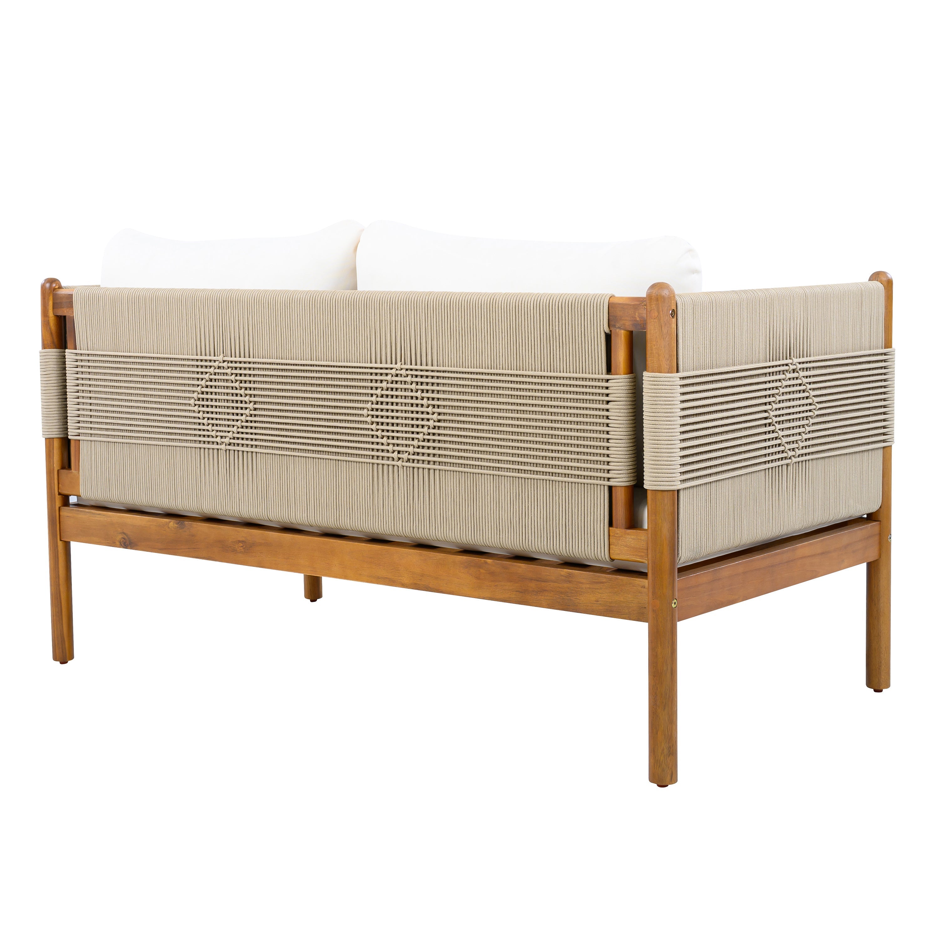 Seabrook Acacia Wood Outdoor Loveseat with Diamond Rope Weave & Cushions