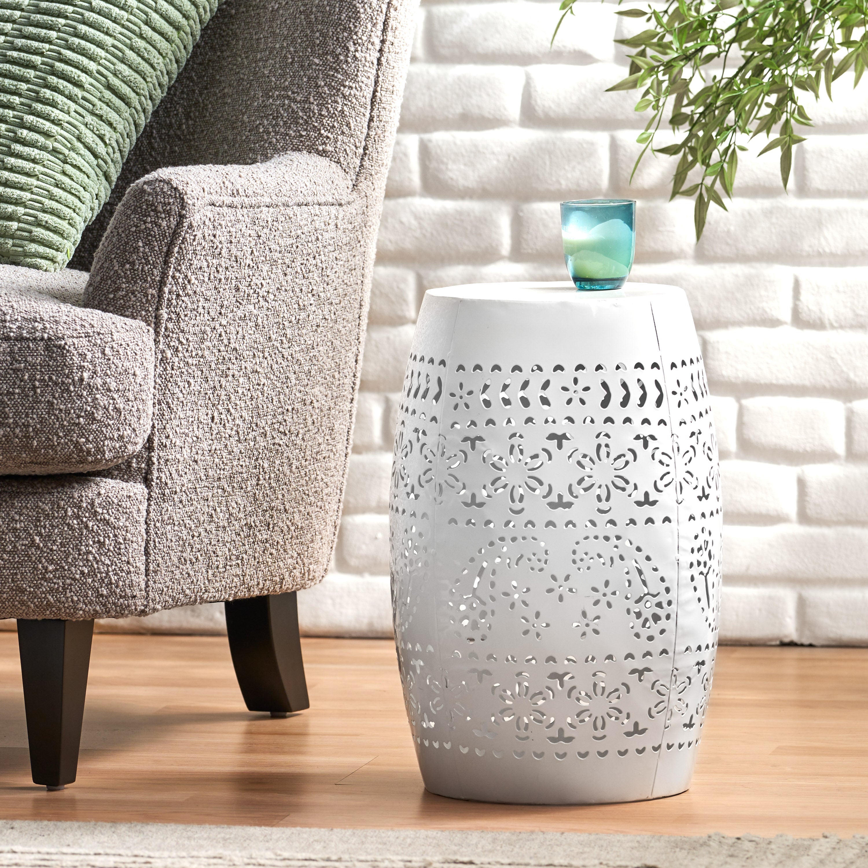 Ruby Outdoor Metal Lace Cutout Accent Table