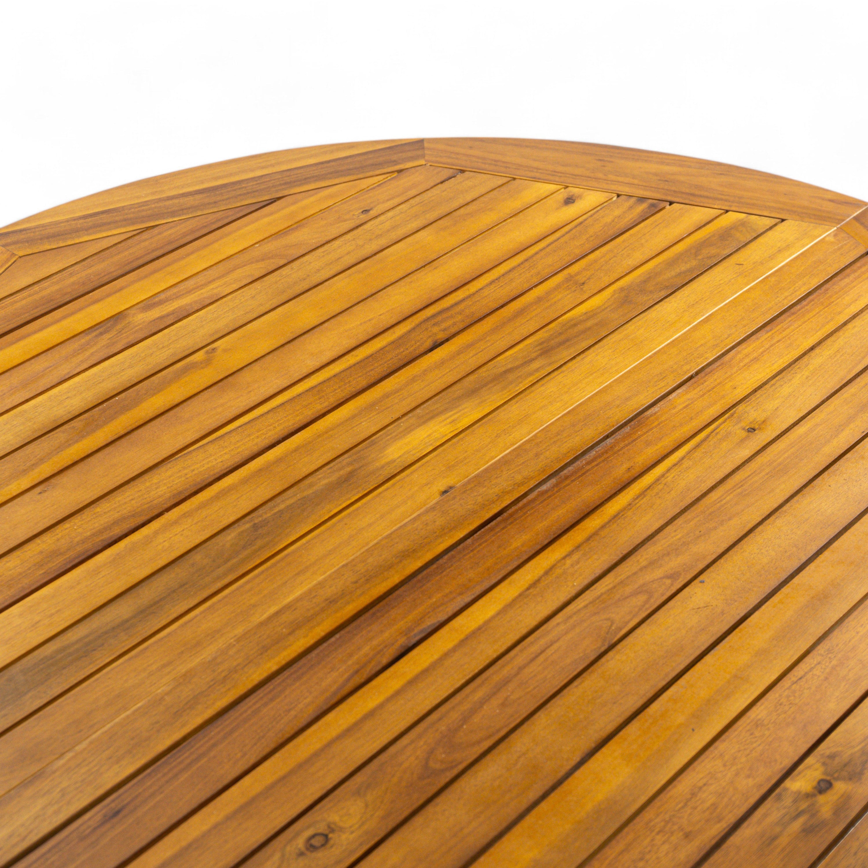 Stanford Outdoor Round Acacia Wood Dining Table with X Base