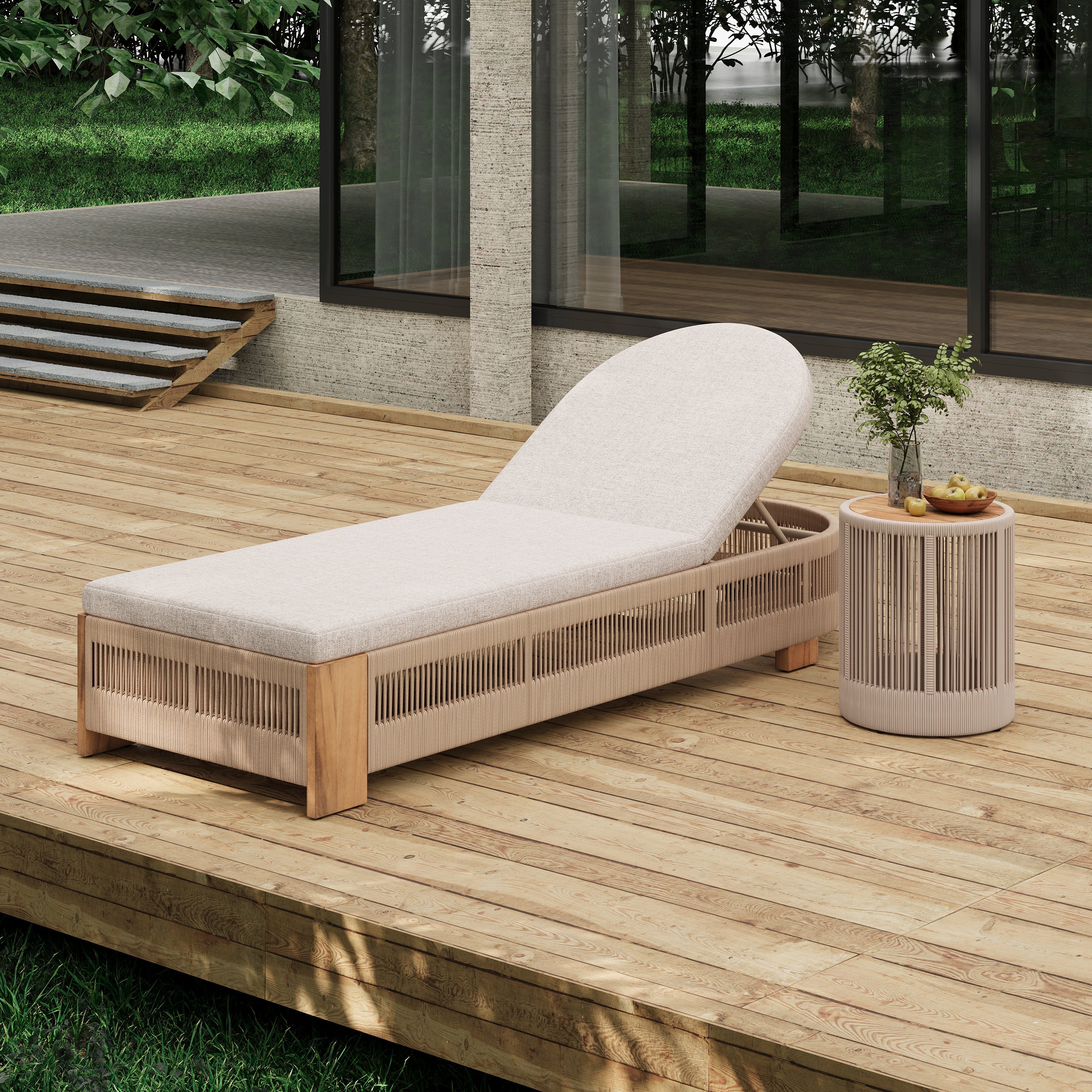 Outdoor Rope Chaise Lounge with Adjustable Backrest