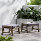 Brixton Acacia Wood Outdoor Ottomans with Cushion, Set of 2