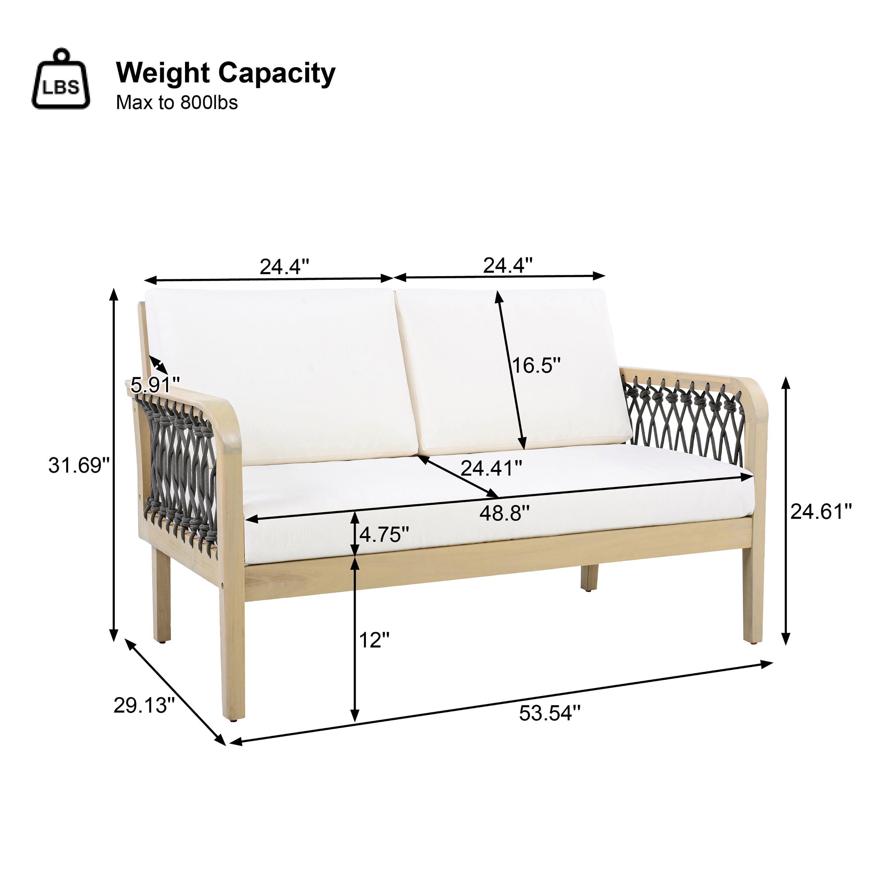 Millie Outdoor Acacia Wood Loveseat & Coffee Table Set