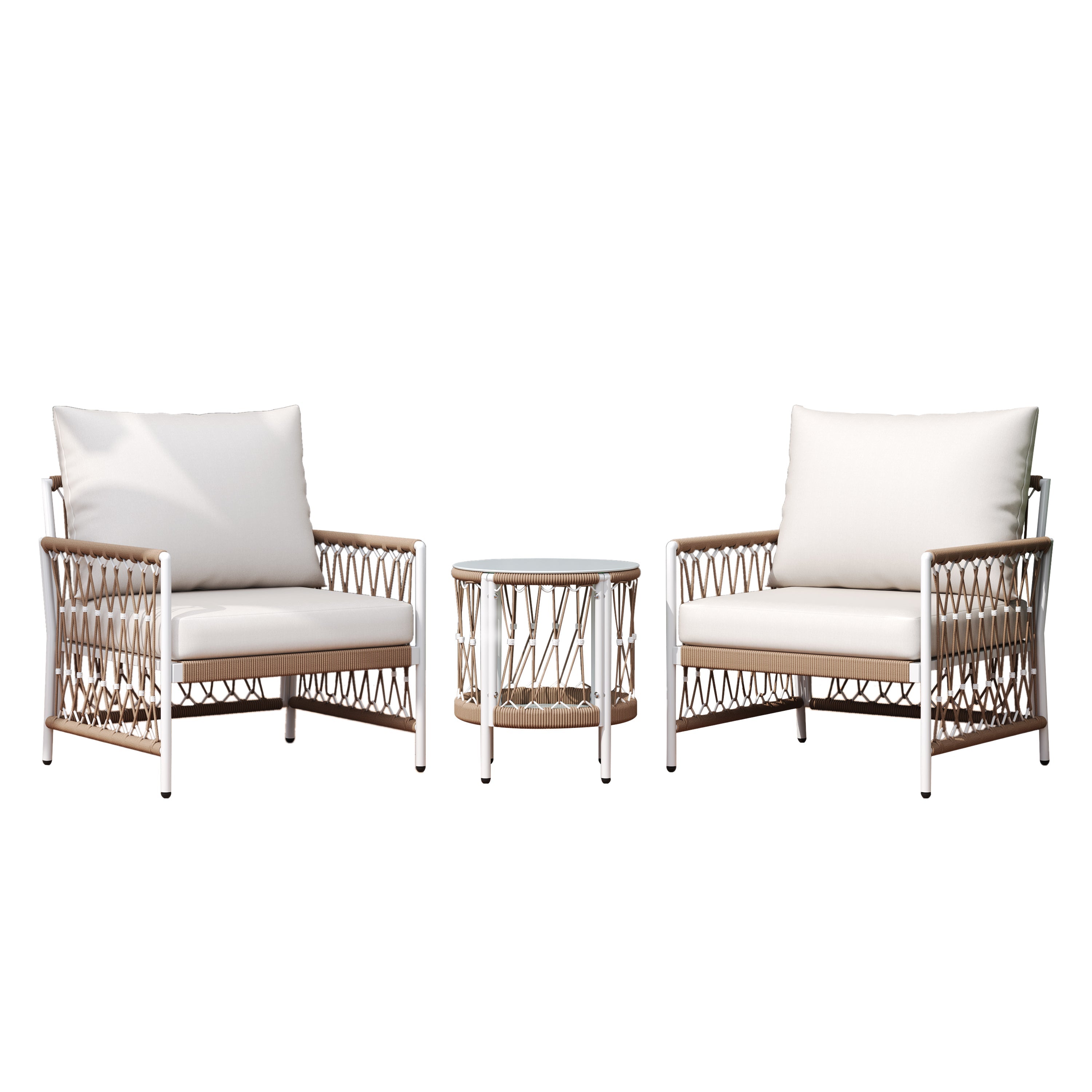 Caspian 3-Piece Outdoor Handwoven Rope Conversation Set