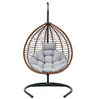 Foldable Rattan Egg Swing Chair with Iron Frame, Plush Cushion & Removable Headrest