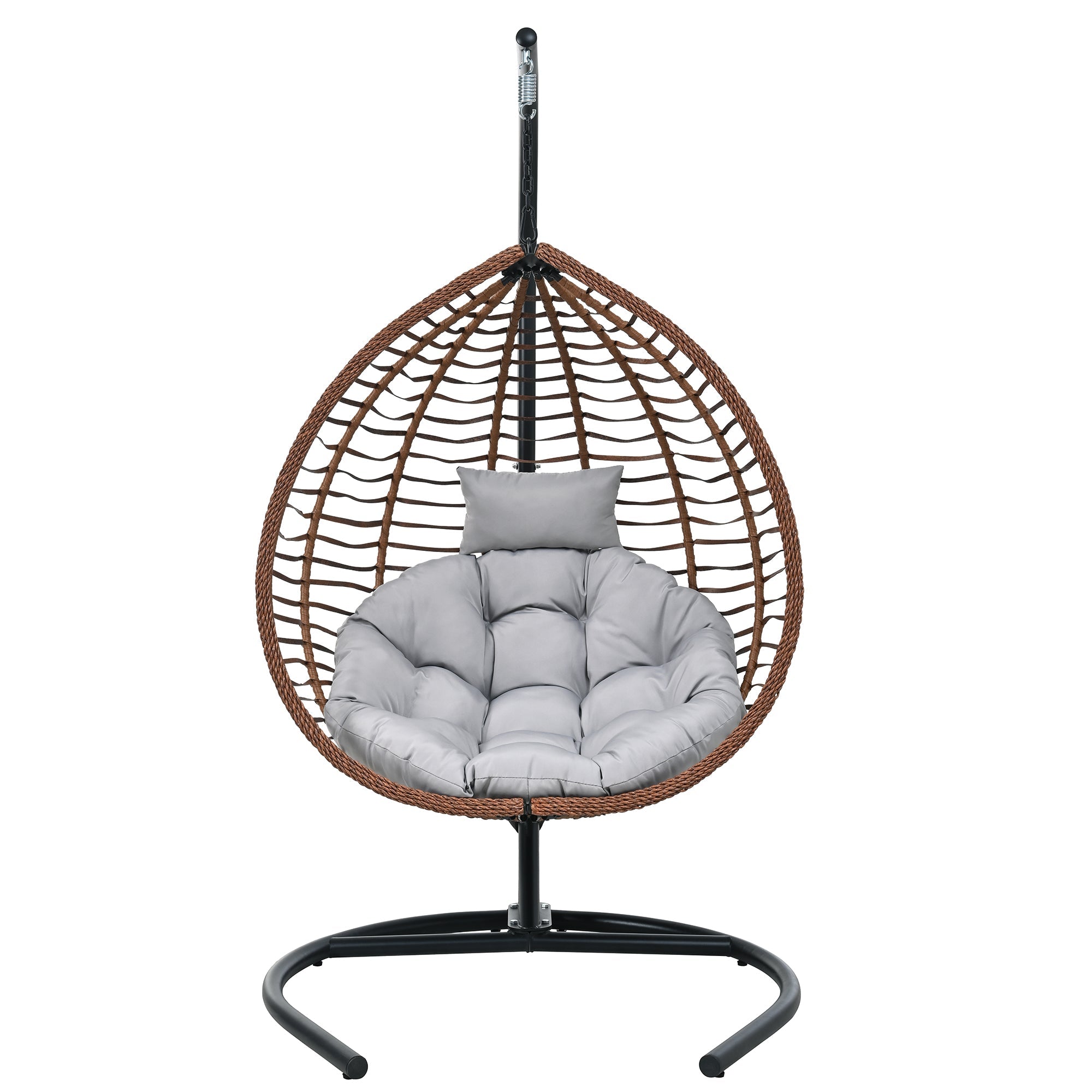 Foldable Rattan Egg Swing Chair with Iron Frame, Plush Cushion & Removable Headrest