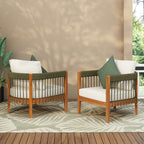 Azari Outdoor Acacia Wood Club Chair with Handwoven Rope Accents & Curved Backrest