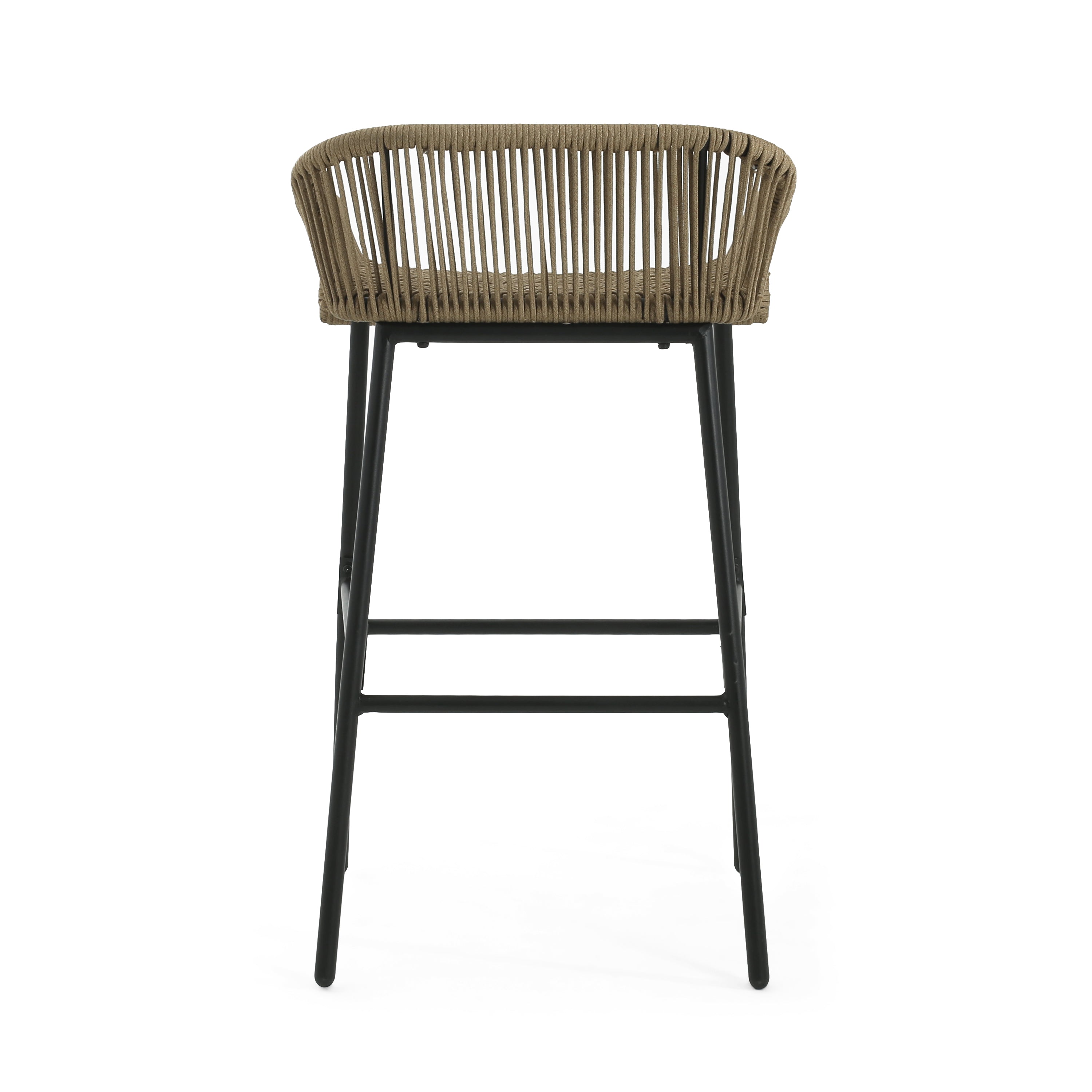 Outdoor Rope Bar Stool with Low Back and Iron Frame, Set of 2