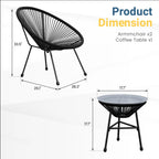 Acapulco-Style 3-Piece Patio Bistro Set with Gray PE Rattan Chairs & Tempered Glass Table