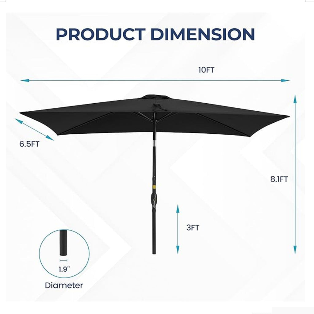 6.5 x 10 ft Rectangular Patio Umbrella with Crank, Base Not Included
