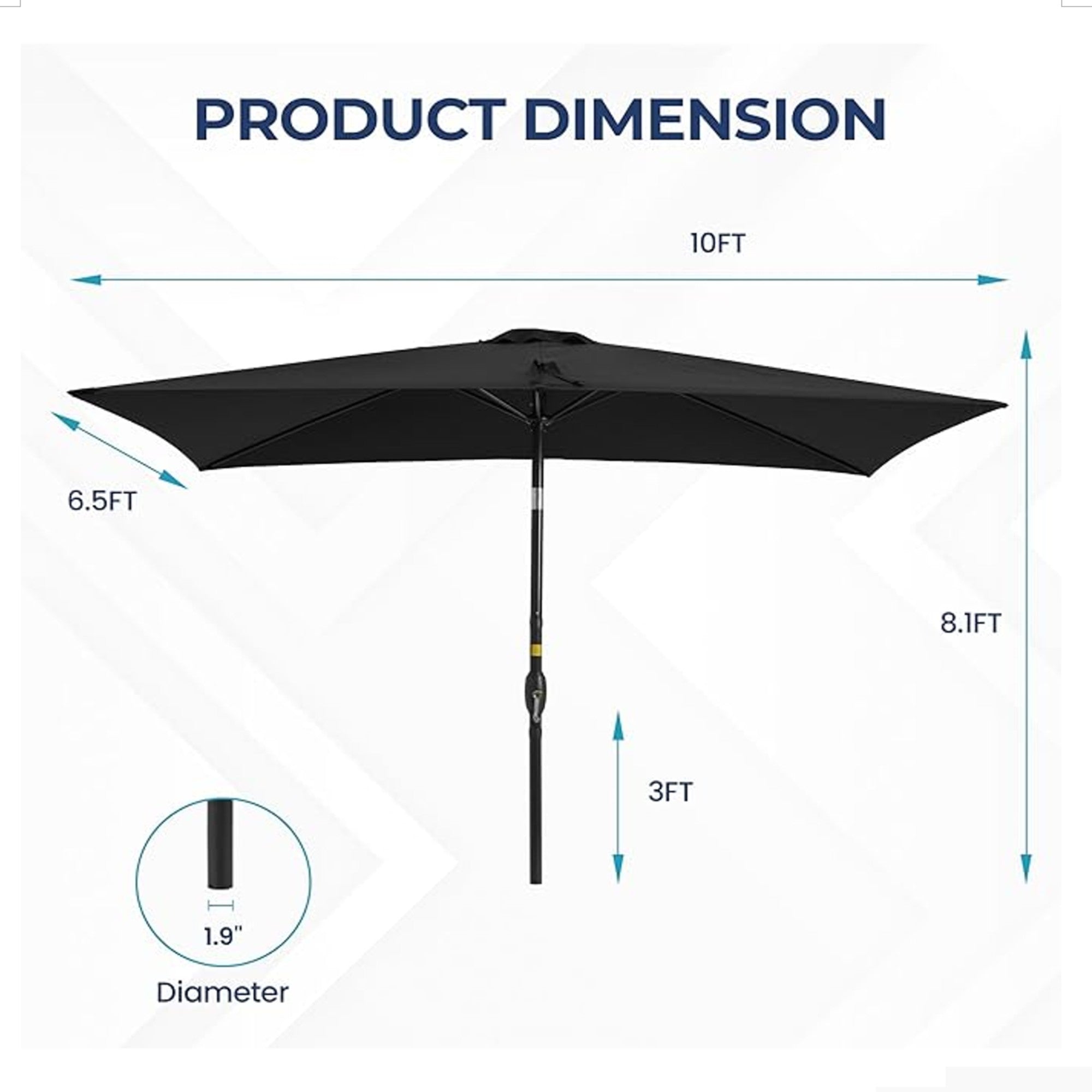 6.5 x 10 ft Rectangular Patio Umbrella with Crank, Base Not Included