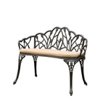 Tulip Cast Aluminum Garden Bench with cushion
