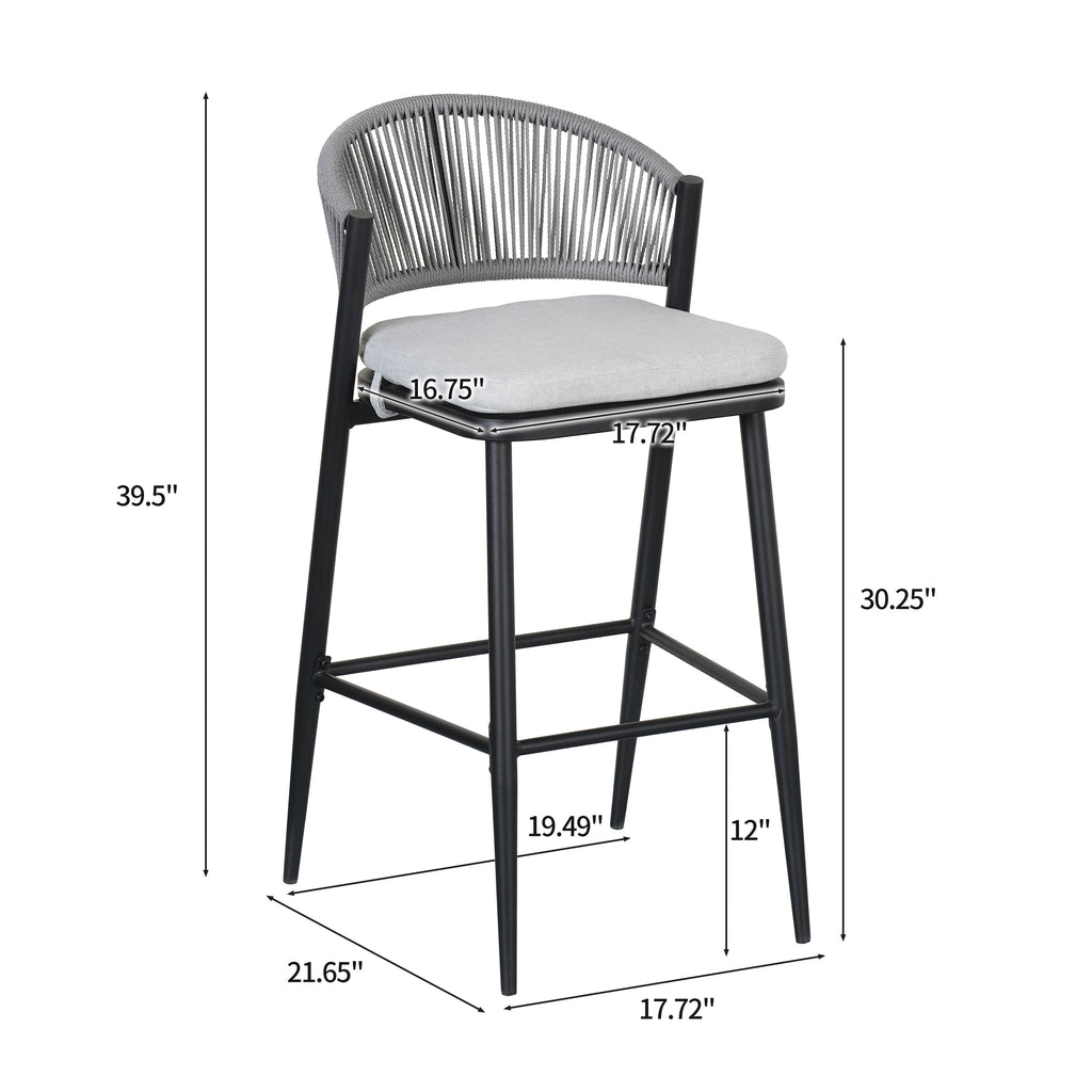 Outdoor Metal Frame Stools with Scallop-Shaped Backrest & Water-Resistant Cushions, Set of 2