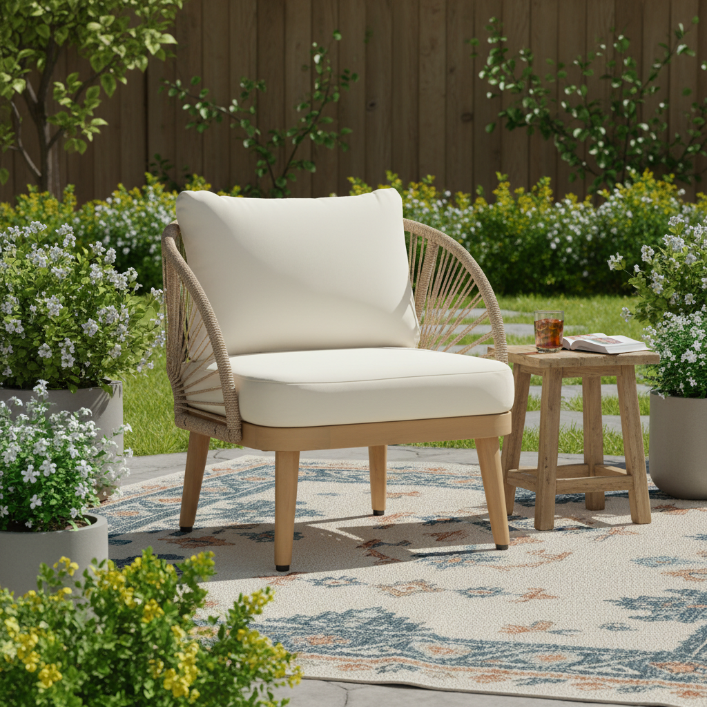 Solstice Outdoor Acacia Wood Club Chair with Handwoven Rope Accents