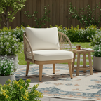 Solstice Outdoor Acacia Wood Club Chair with Handwoven Rope Accents