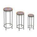 3-Piece Outdoor Ceramic Tile Plant Stand Set with Iron Frame