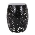 Rebirth Outdoor End Table with Tropical Palm Leaf Pattern and Iron Frame